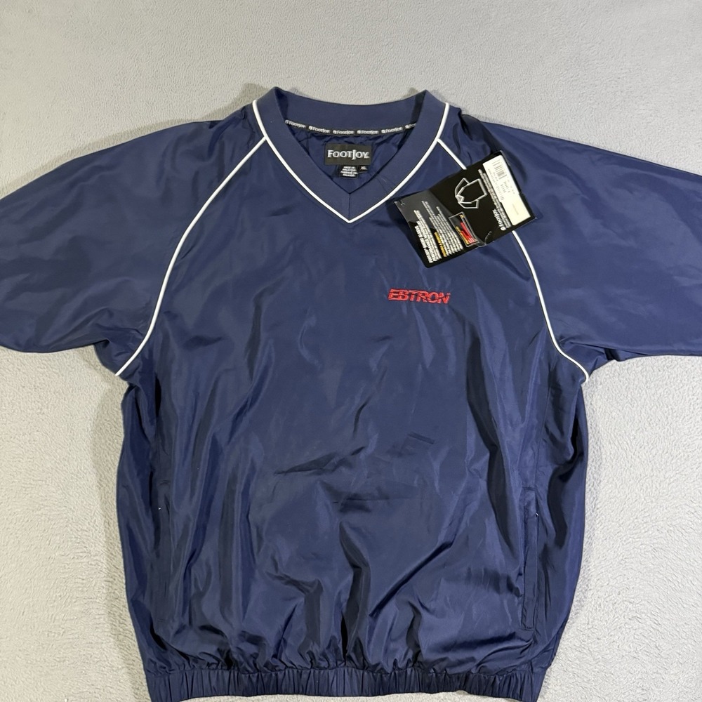 VTG Footjoy Men's Vest Navy Blue Golf Short Sleeve Wind Shirt Ebtron Embroidered